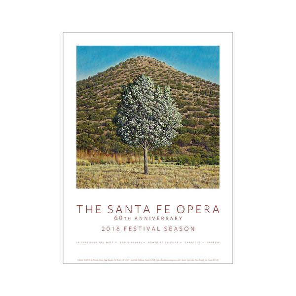 2016 Season Poster featuring single tree in flower and mountain artwork by Woody Gwynn.