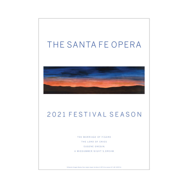 2021 Season Poster in vertical format featuring the work of Ed Ruscha, "Oranges, Peaches, Pears, Apples, Grapes, You Name It" 42"x30"