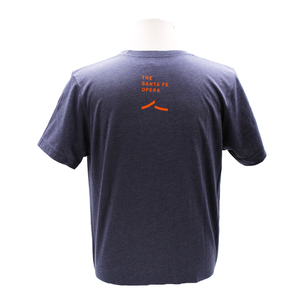 Midnight blue tee with the Santa Fe Opera logo in orange.