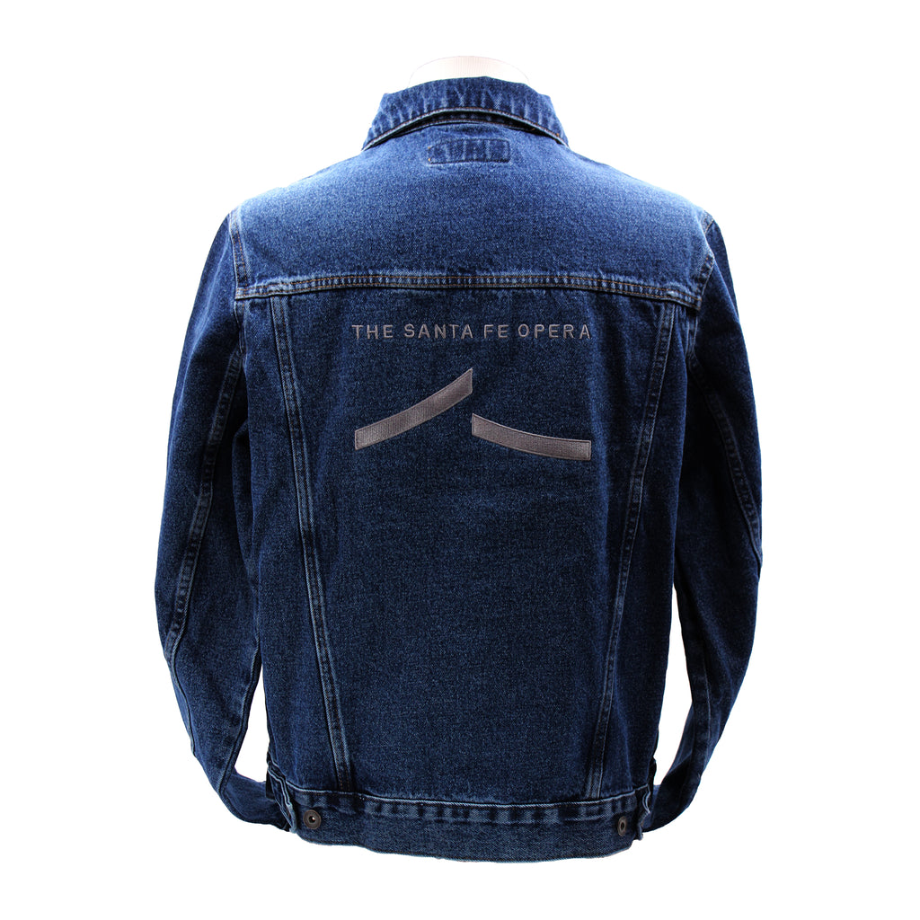 Blue denim jacket with the Santa Fe Opera swoosh logo.