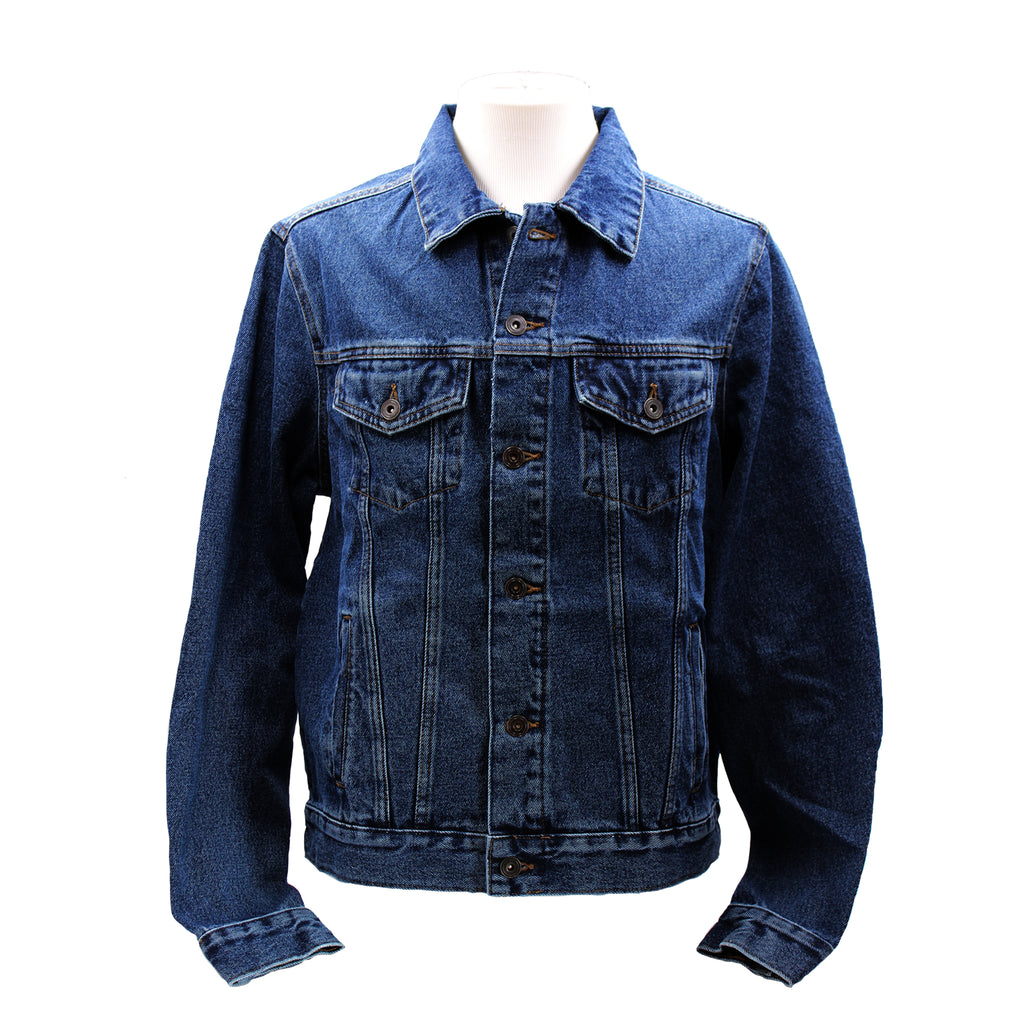 Blue button up denim jacket.