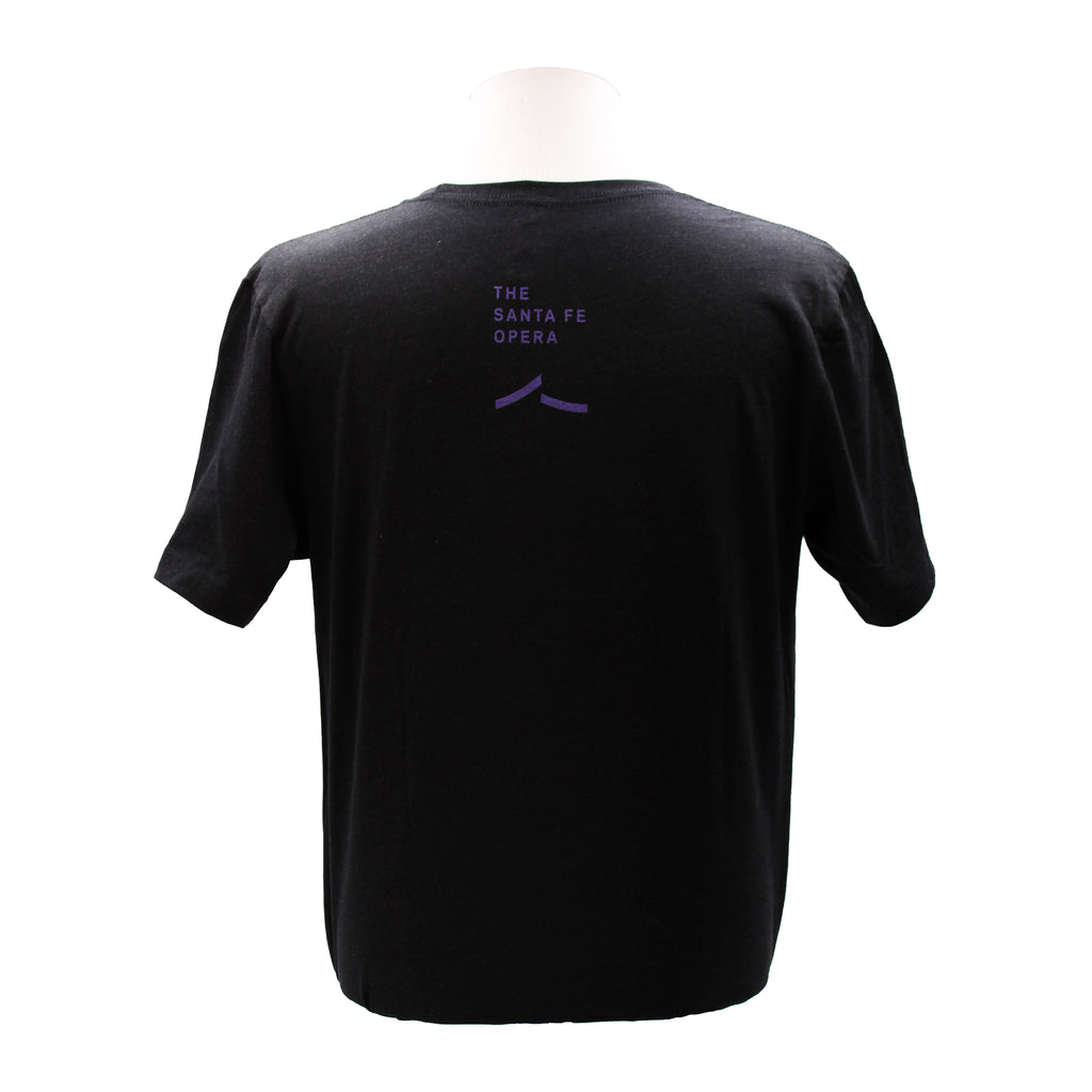 Black tee with the Santa Fe Opera logo in puple.