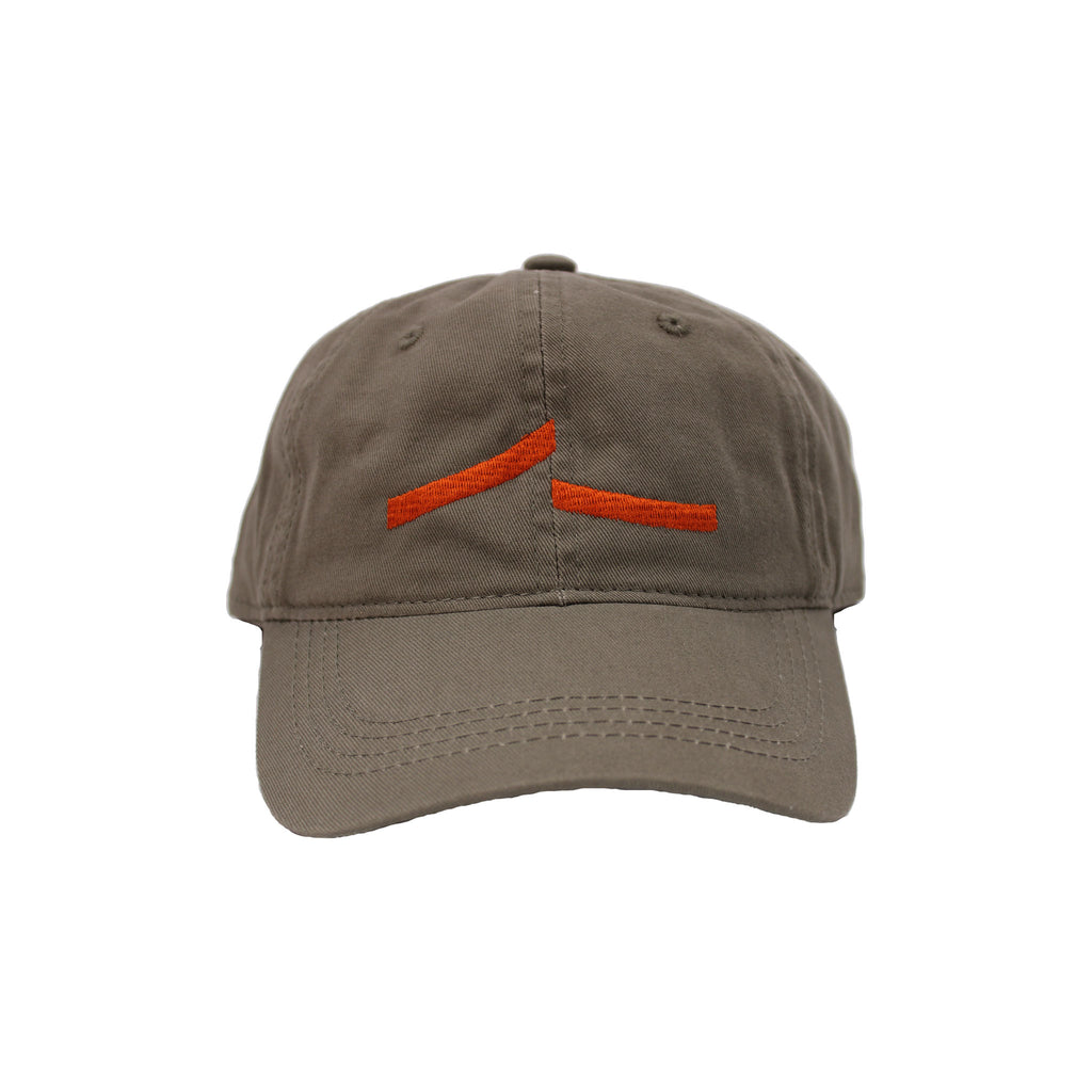 Olive ball cap with orange Santa Fe Opera swoosh logo.