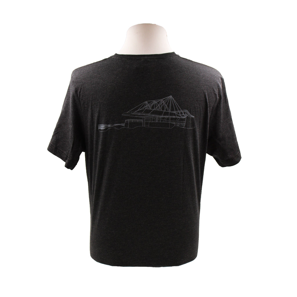 Cotton/ Polyester/ Rayon Blend, Charcoal Black, Short Sleeve, Vee Neck Tee, Back