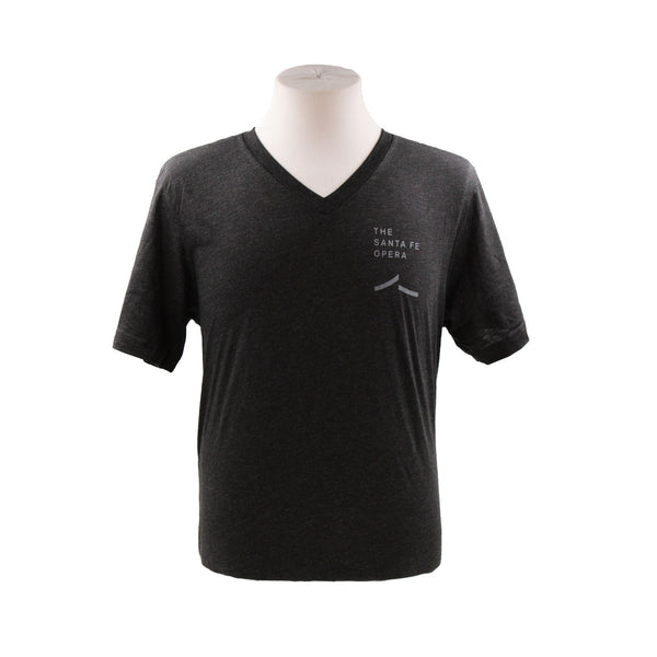 Cotton/ Polyester/ Rayon Blend, Charcoal Black, Short Sleeve, Vee Neck Tee, Front
