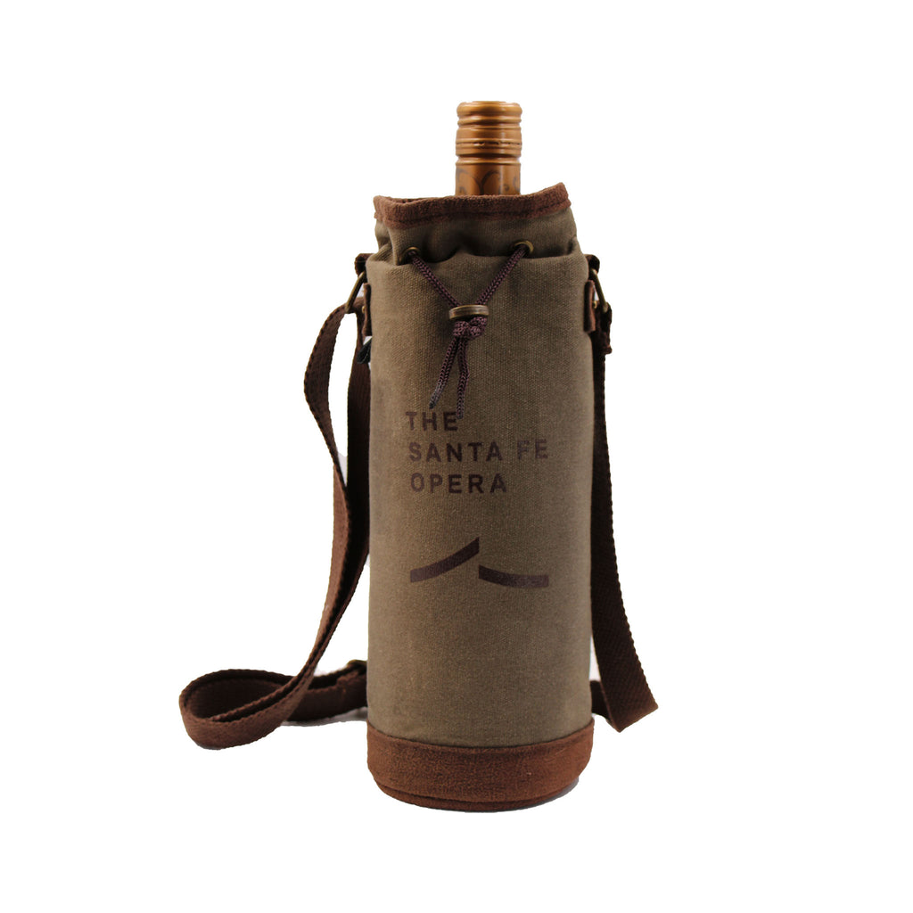 image of green canvas wine tote with logo